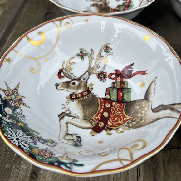 Williams Sonoma Twas the Night Before Christmas Reindeer Soup Salad Bowls SET 4 - Picture 2 of 6